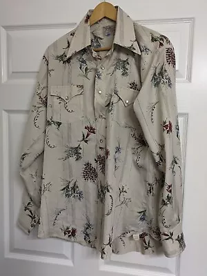 Vtg H Bar C Western Press Pearl Snap Shirt 16 35 Large Long Floral Geometric • $44.99