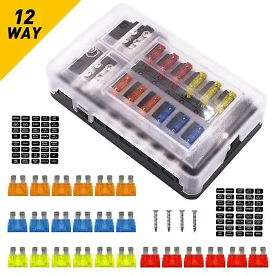 12 Way Auto Blade Car Marine Fuse Box Block Holder LED Indicator 12V/32V D • $22.99