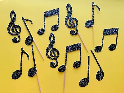 £5 • Buy Musical Note Cupcake Cake Topper Decoration Picks - Black Speckle - Set Of 12