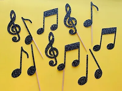 Musical Note Cupcake Cake Topper Decoration Picks - Black Speckle - Set Of 12 • £5