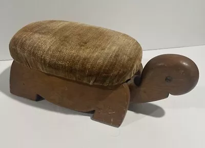 1976 Wood Homemade Turtle Footstool Ottoman Signed Pam Young MCM Folk Art • $32