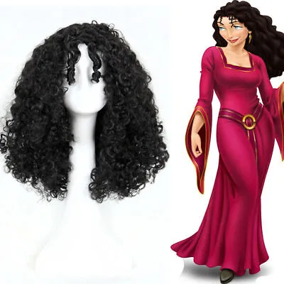 Tangled Mother Gothel Cosplay Costume Black Curly Black Wig Wig • £27.74