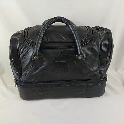 Large Black Genuine Leather Weekend Holdall Bag Travel Patchwork - See Comment • £24.99