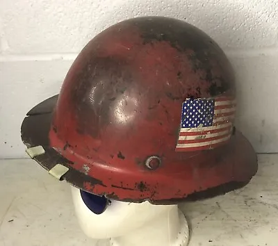 Antique Vintage MSA Coal Miner Helmet Cobalt Blue Safety Glasses Red Hard Hat • $89.96