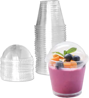 Clear Plastic Cups With Lids6Oz-25 Sets Mini Parfait Cups With No Holes Dome Li • $15