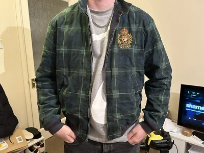 £50 • Buy Polo Ralph Lauren Crest Badge Logo Tartan Check Harrington Jacket In Navy/green
