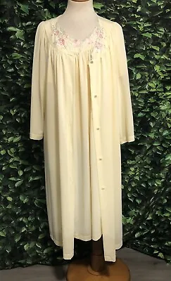 Vintage SHADOWLINE Nightgown Robe Peignoir Set Yellow Floral Womens Large • $55