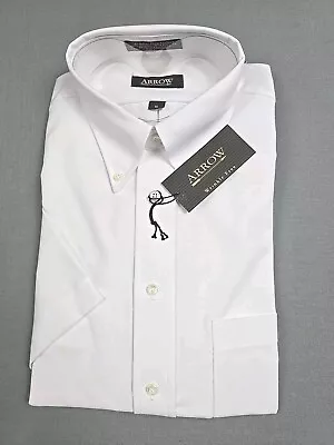 New Arrow Oxford Dress Shirt Mens Size 16 Wrinkle Free Short Sleeve White • $14.49