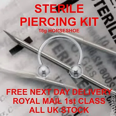 STERILE  PIERCING KIT HORSESHOE 16g - Ear Nose Etc. *** FREE POST*** • £7.95