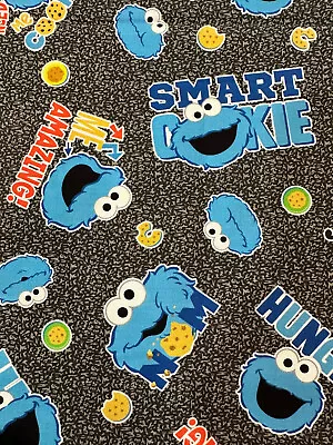 Sesame Street Cookie Monster On Gray By Qt Kids Cartoon Puppets Cotton Fabric Hy • $6.50