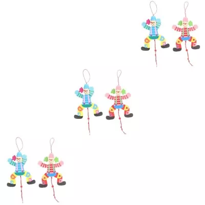  6 Pcs Wood Pull Line Clown Toy Cone Puppet Wooden Marionettes • £14.78