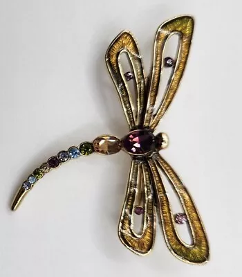 Vintage MONET Dragonfly Brooch Pin Enamel Wings Purple Pin  Colored Rhinestones • $12