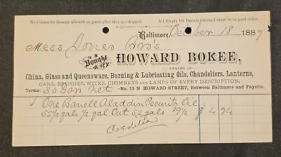 1889 Howard Bokee Chine Glass Queensware Billhead Receipt Baltimore MD • $15