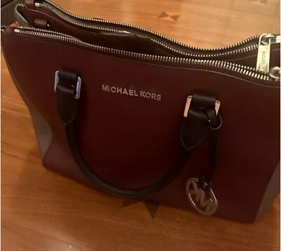 Michael Kors  Maroon Shoulder Handbag Tote  With Grey On The Sides Of Handbag • $10