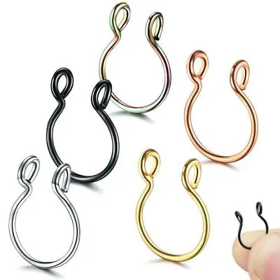 Fake Clip On Nose Septum Ring Hoop Stud Piercing Hanger Surgical Steel • £1.99