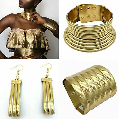 Retro Choker African Coil Collar Necklace Earring Bracelet Set Jewelry • $11.80