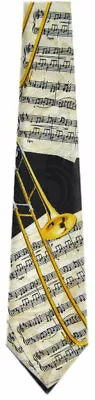 $10.99 • Buy Men's Wind Instrument Trombone Musical Theme Black Gold White Novelty Necktie 