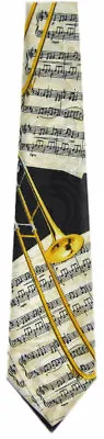 Men's Wind Instrument Trombone Musical Theme Black Gold White Novelty Necktie  • $14.95