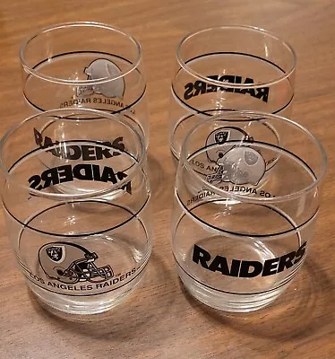 Los Angeles Raiders Drinking Glass 12 Oz 1990  NFL Tumbler Helmet Logo Set Of 4 • $32