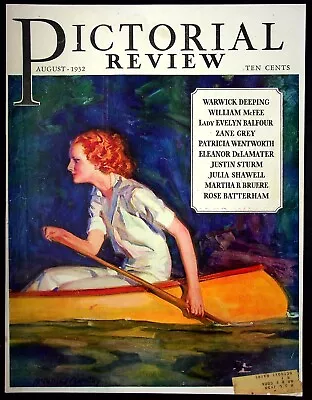 McClelland Barclay COVER ONLY Pictorial Review August 1932 Lady In Rowboat  • $8.95