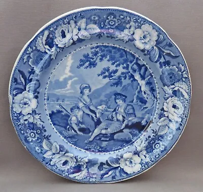 £35 • Buy Edward & George Phillips Pearlware Pastoral Blue & White Dessert Plate 1825