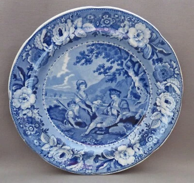 £35 • Buy Edward & George Phillips Pearlware Pastoral Blue & White Dessert Plate 1825
