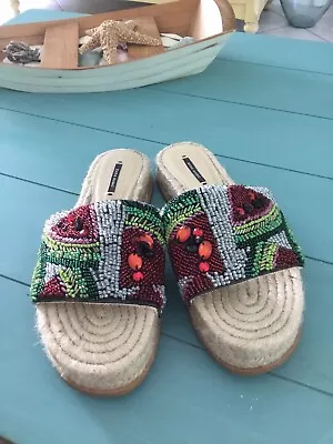 Zara Beaded Watermelon Platform Rope Flat Slides Size 37/US 7 • $19.99