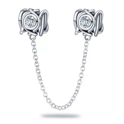 £13.99 • Buy Genuine Sterling Silver 925 Crystal Safety Chain Charm Spacer Bead Wife Sister 