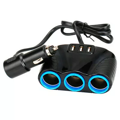 Car Cigarette Lighter Splitter 12V Socket USB 3 Way Plug Multi Charger Adapter • £6.89