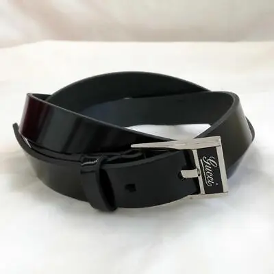 Gucci Authentic Leather Belt Black SIlver Color Simple Men's Size 36 85.5-90.5cm • $145.28
