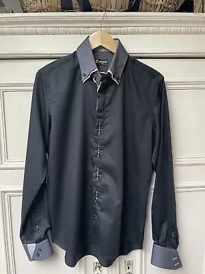 7 Camicie Italian Designer Shirt. Black  Stripe. Slim Fit Size UK L • £10