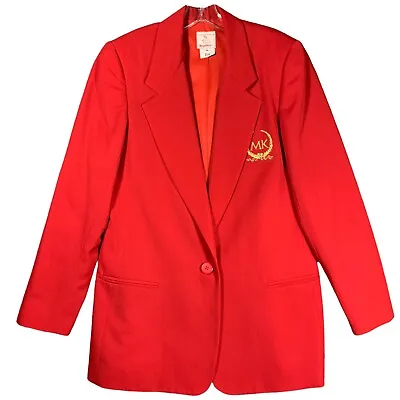 Vintage Mary Kay 10 Tall Red & Gold Embroidered Crest Jacket Blazer Angelica • $29.95