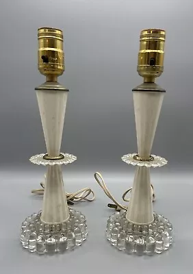 Vintage Pair 2 Tier Glass White Table Top Boudoir Bedside Lamps 12  • $49.99