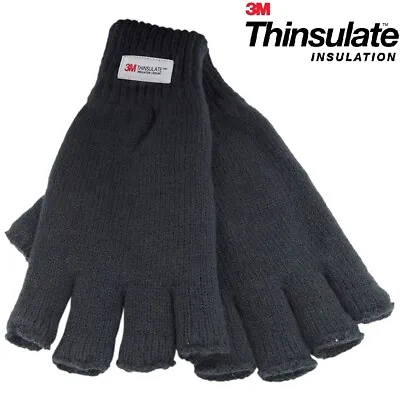 £4.75 • Buy 3M Thinsulate™ Mens Knitted Gloves Lined FINGERLESS Thermal Winter Wooly Work