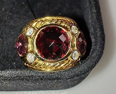 David Yurman 18k Yellow Gold Pink Tourmaline Garnet Diamond Ring Size 6.5 • $2500