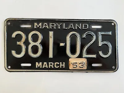 1953 Maryland License Plate Metal Year Tab On Dated 1952 Base Still Has Gloss • $31.99