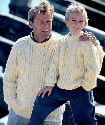 Knitting Pattern - Mens/Ladies/Kids Aran Jumper (6 Sizes - 26  -48 ) P0498 • £2.15