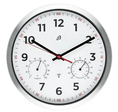 Auriol Radio-Controlled Wall Clock - Time - Temperature - Hamidity - White • £19.95