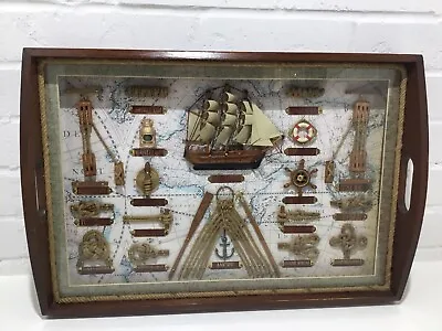 Nautical Mayflower Sailing Ship Shadow Serving Tray With Knots Ect • £40