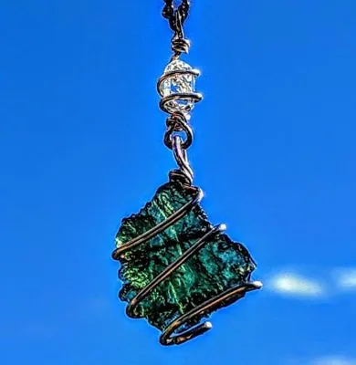 MOLDAVITE & HERKIMER DIAMOND Necklace. Tektite Crystal 925 Pendant Synergy 12 • $128