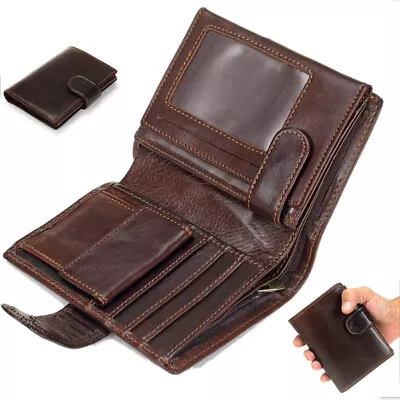 Genuine Leather Mens Purse Trifold Brown Large Capacity Credit Card RFID Wallet • $24.69