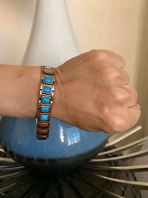 Turquoise Solid Copper Magnetic Bracelet Men Balance Energy Power Calm Peace Joy • $35.67