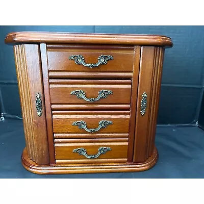 Vintage Wooden Jewelry Cabinet Armoire Box With Mirror • $35