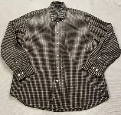 Nautica Shirt Men's L Button Down Long Sleeve Brown/Blue Plaid • $2.99