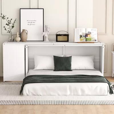 Queen Size Murphy Bed Queen Size Platform Bed Frame W/ Rotable Desk US • $560.13