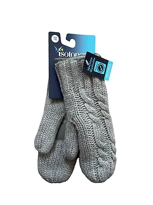 $16.99 • Buy Isotoner Womens Cable Knit Pattern Gray Mittens Sherpa Lined OSFA - NEW