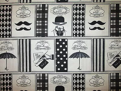 Mustaches Hats Umbrella Mens Gentlemen Items Cotton Fabric Bthy • $6.89