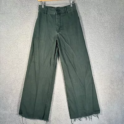 Zara The Marine Straight High Waist Jean Green Raw Hem Wide Leg Pant Womens 6 • $39.99