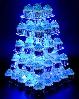 Vdomus 5 Tier Cupcake Stand Acrylic Blue LED Lights Dessert Tower • $22.99