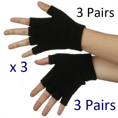 Mens Womens Unisex Fingerless Black Magic Half Finger Thermal Gloves • £1.95